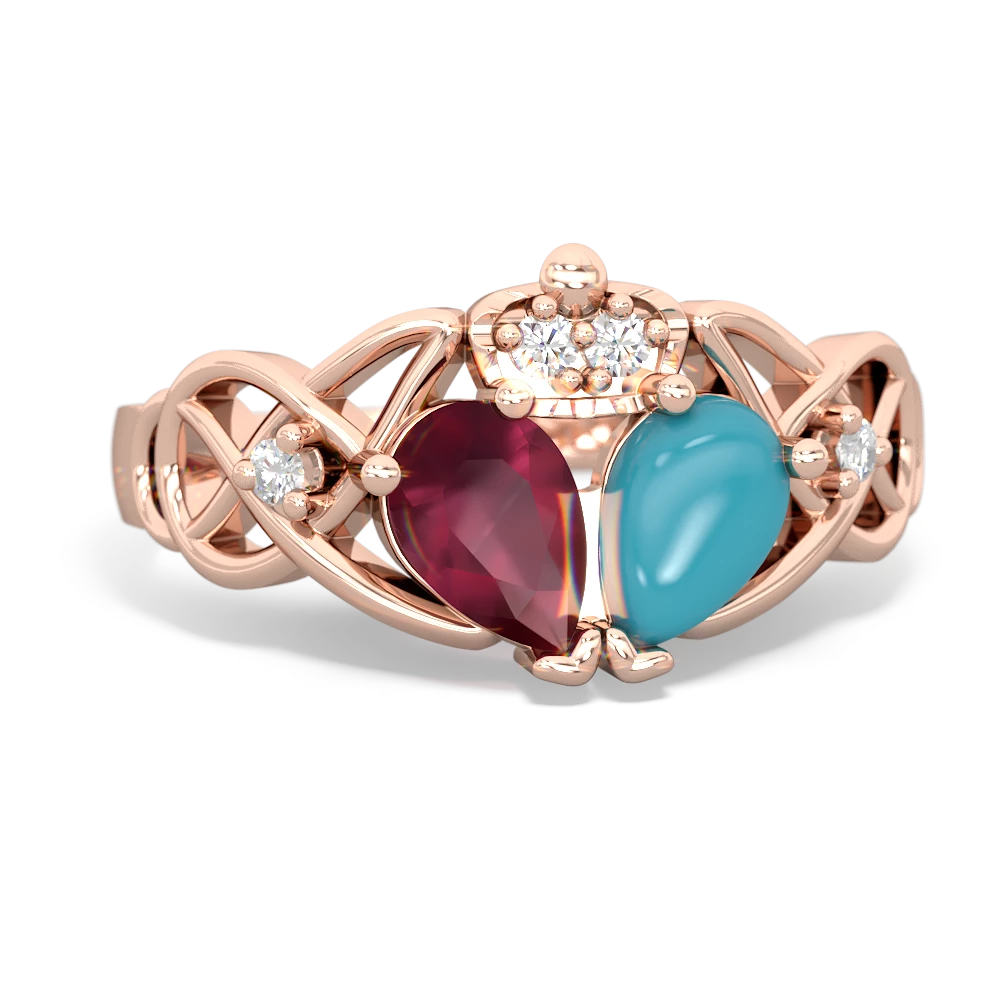 Turquoise 'One Heart' Celtic Knot Claddagh 14K Rose Gold ring R5322