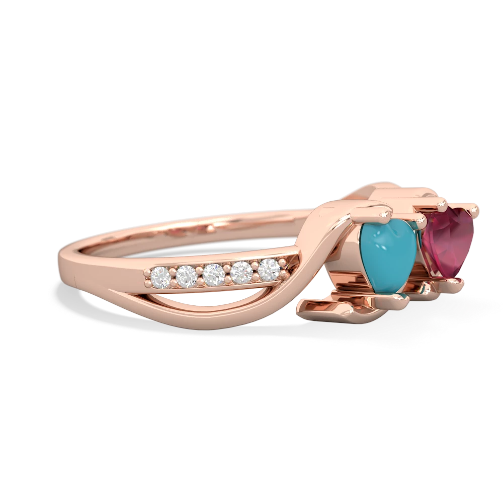 Turquoise Side By Side 14K Rose Gold ring R3090