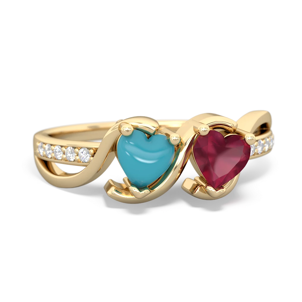 Turquoise Side By Side 14K Yellow Gold ring R3090