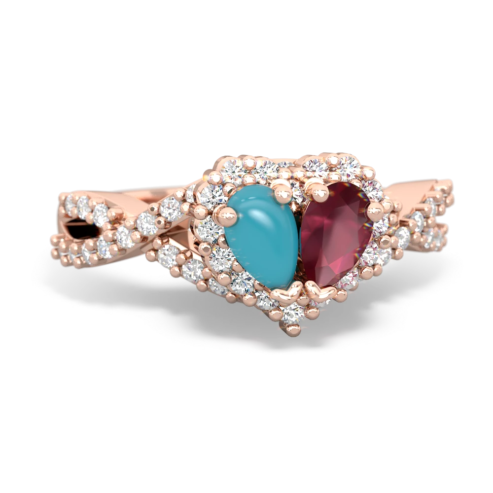 Turquoise Diamond Twist 'One Heart' 14K Rose Gold ring R2640HRT