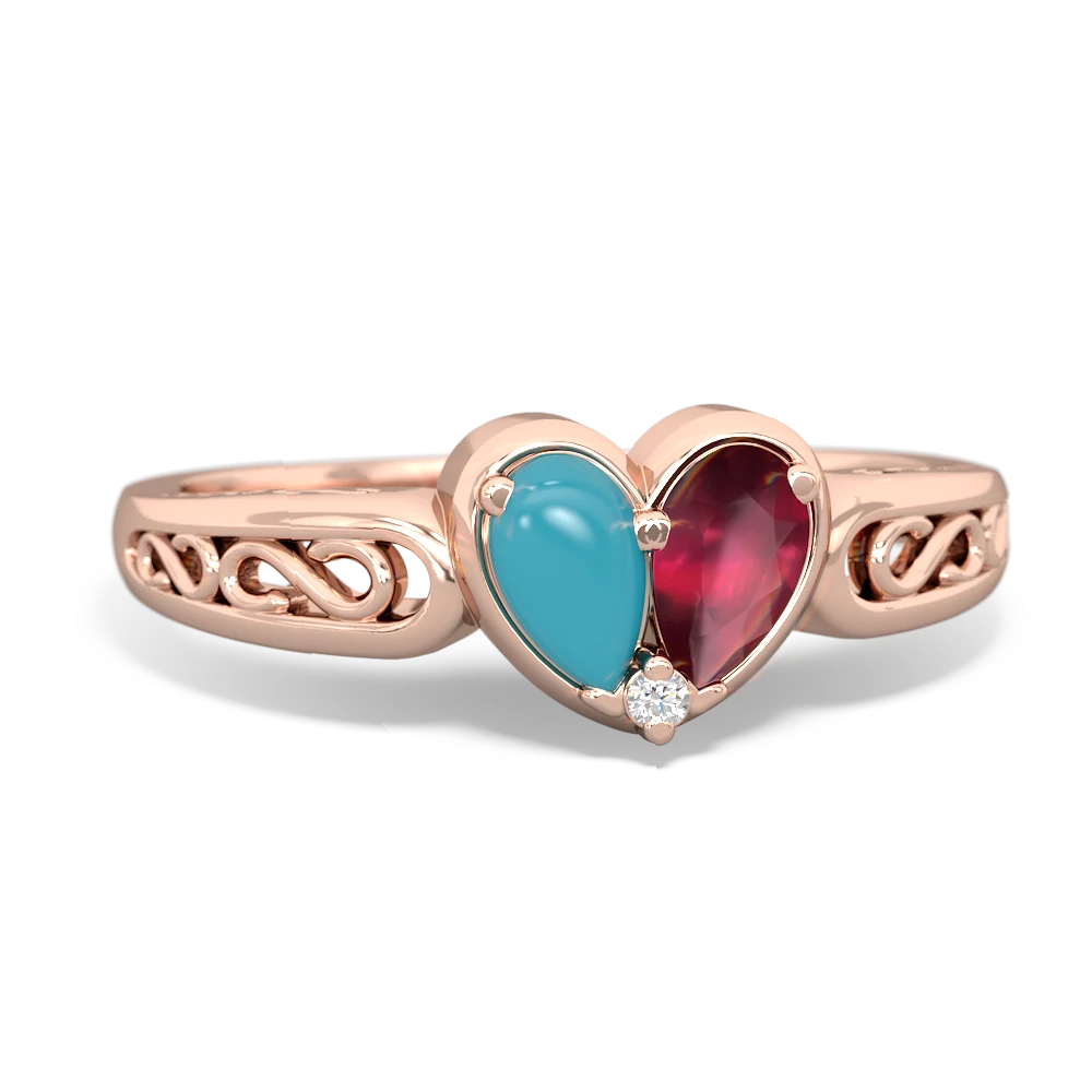 Turquoise Filligree 'One Heart' 14K Rose Gold ring R5070