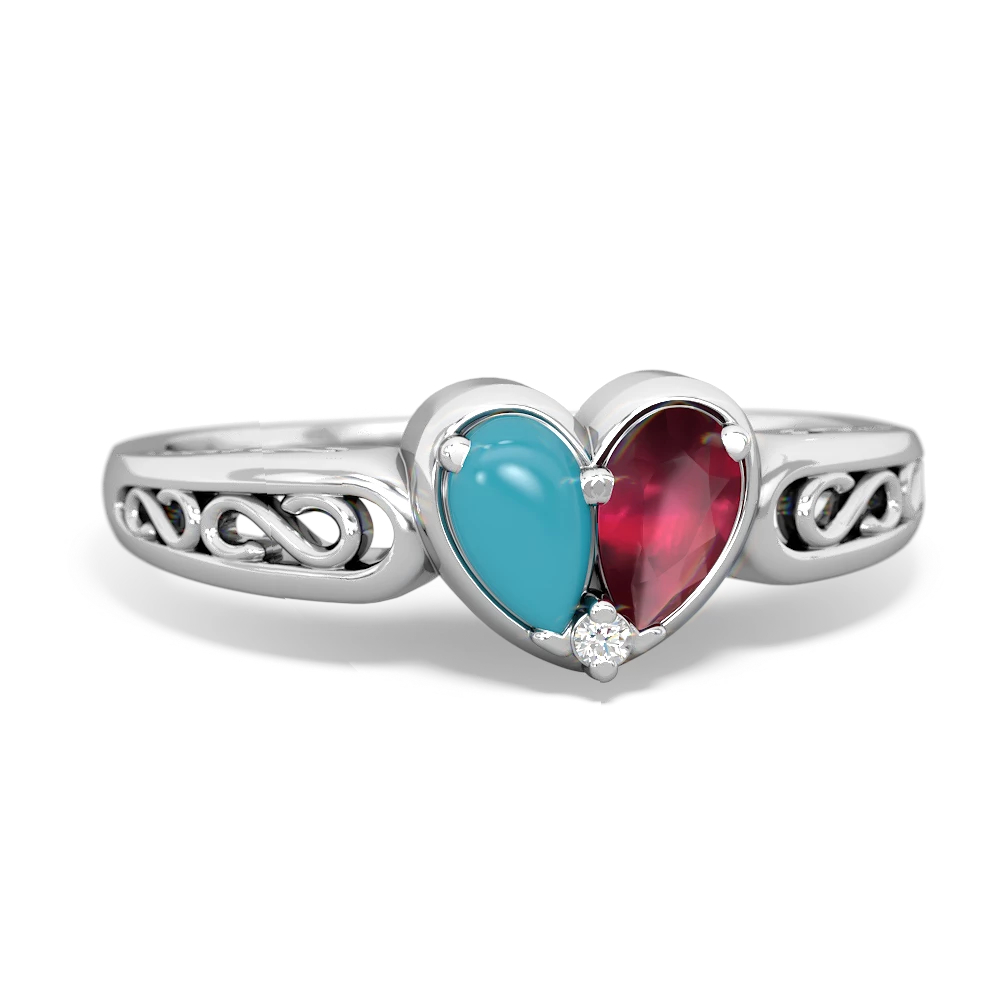 Turquoise Filligree 'One Heart' 14K White Gold ring R5070