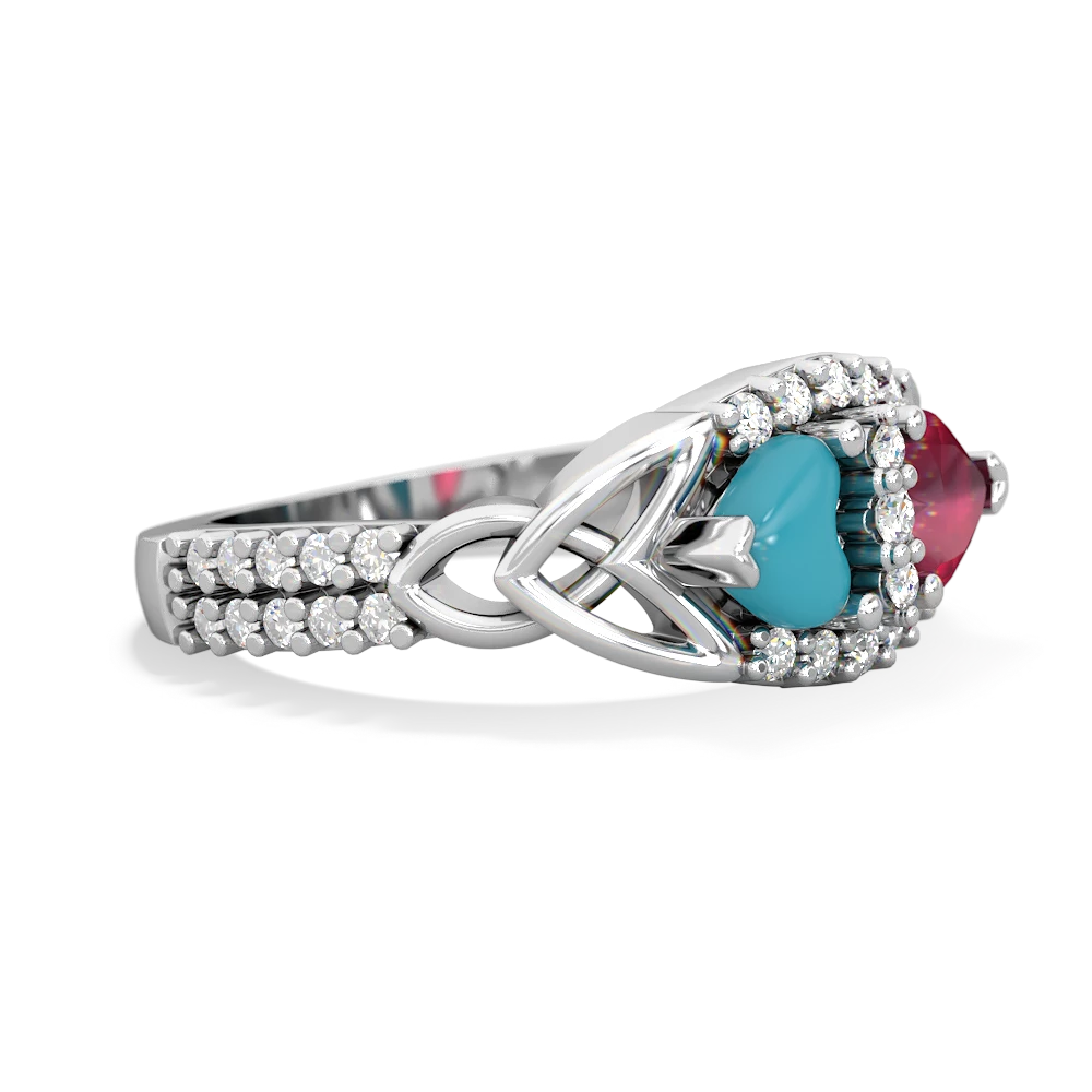 Turquoise Sparkling Celtic Knot 14K White Gold ring R2645