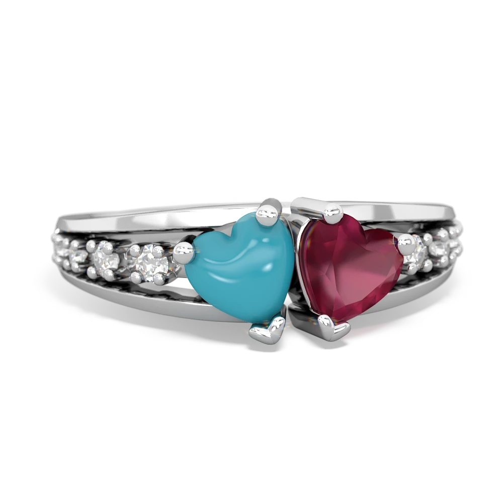 Turquoise Heart To Heart 14K White Gold ring R3342