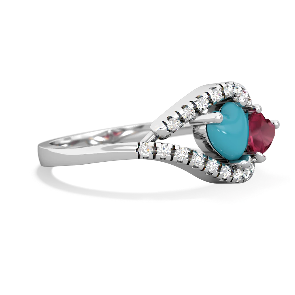 Turquoise Mother And Child 14K White Gold ring R3010