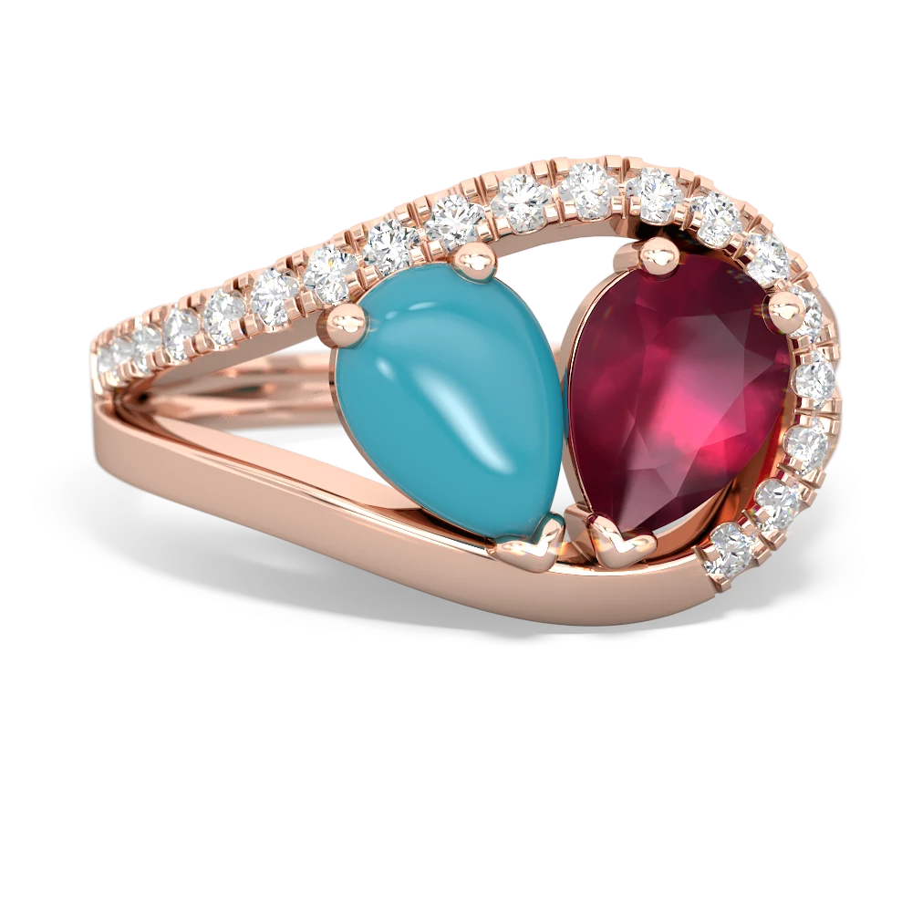 Turquoise Nestled Heart Keepsake 14K Rose Gold ring R5650
