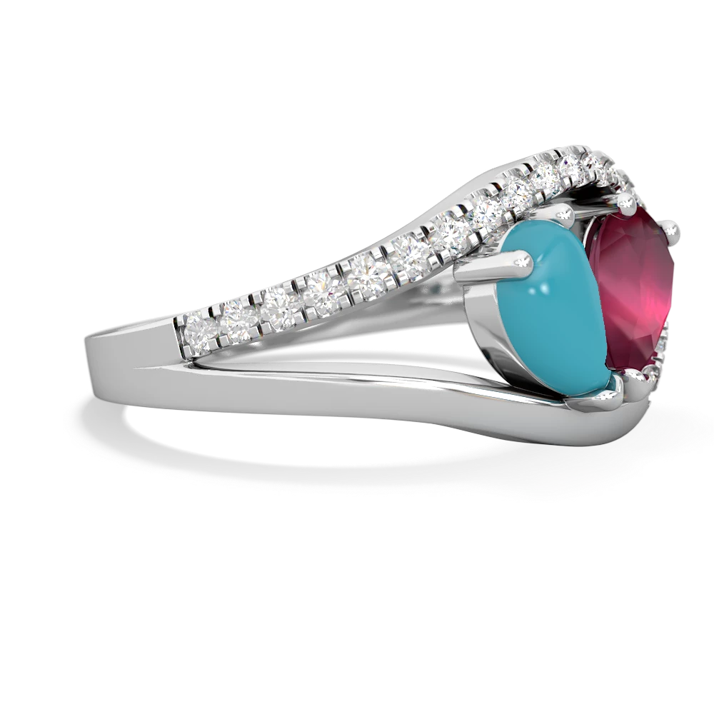 Turquoise Nestled Heart Keepsake 14K White Gold ring R5650