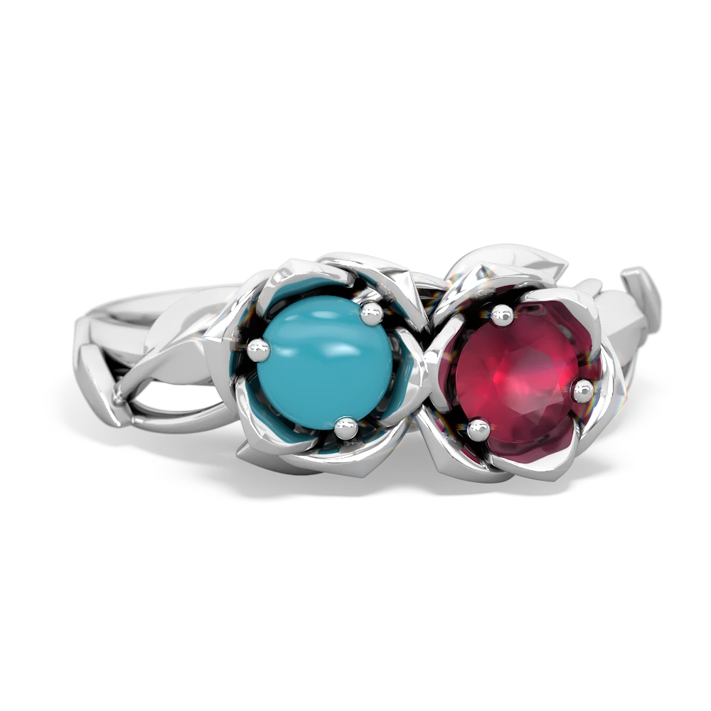 Turquoise Rose Garden 14K White Gold ring R5510