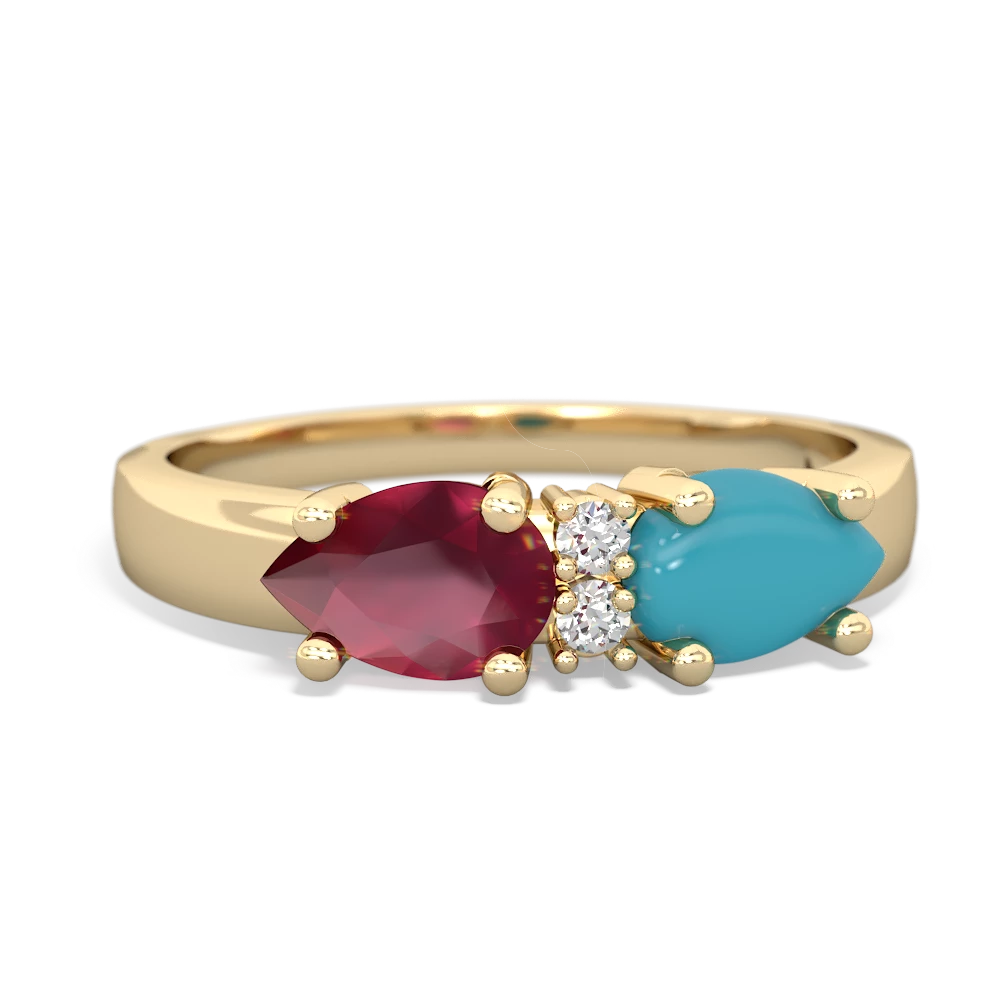 Turquoise Pear Bowtie 14K Yellow Gold ring R0865