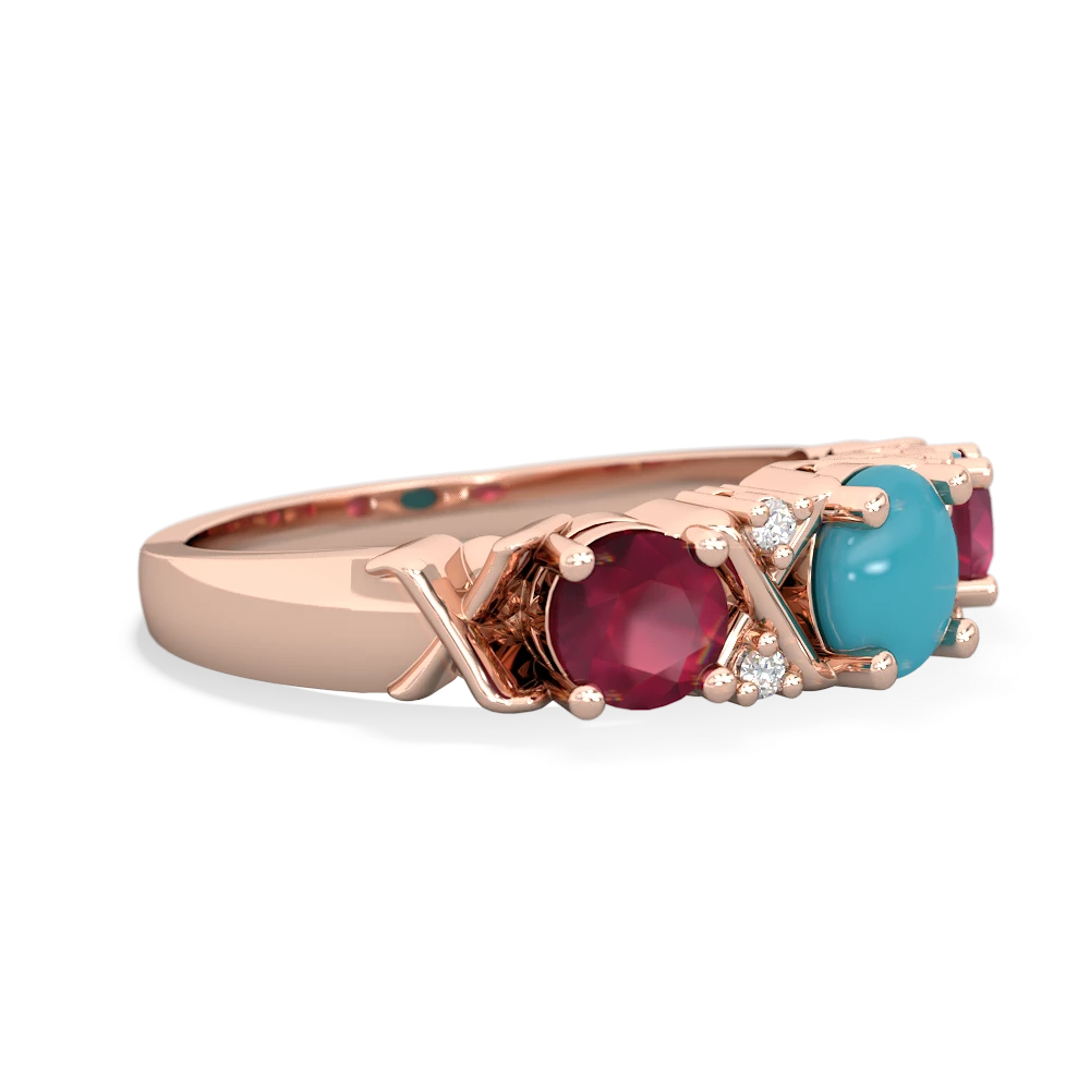 Turquoise Hugs And Kisses 14K Rose Gold ring R5016