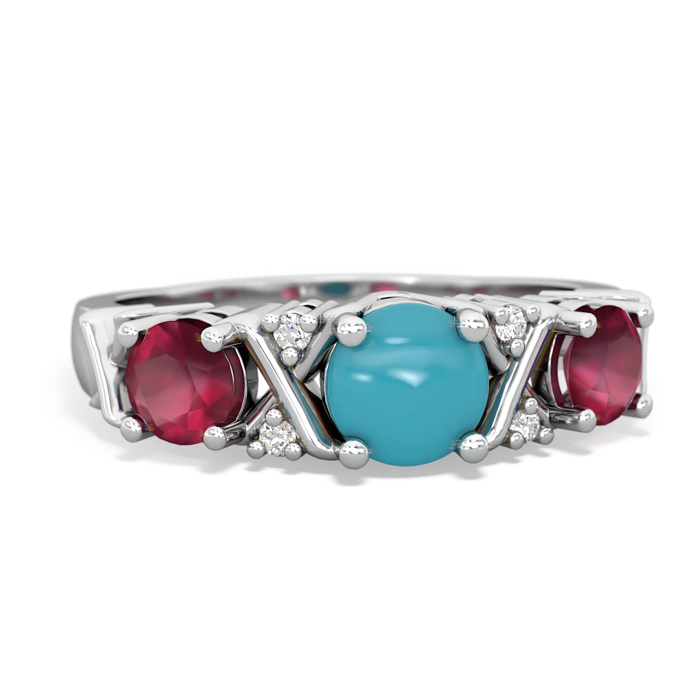 Turquoise Hugs And Kisses 14K White Gold ring R5016