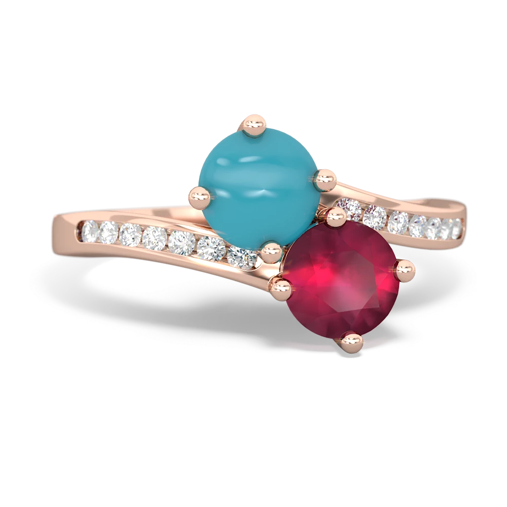 Turquoise Channel Set Two Stone 14K Rose Gold ring R5303