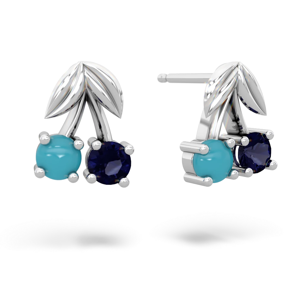 Turquoise Sweet Cherries 14K White Gold earrings E7001