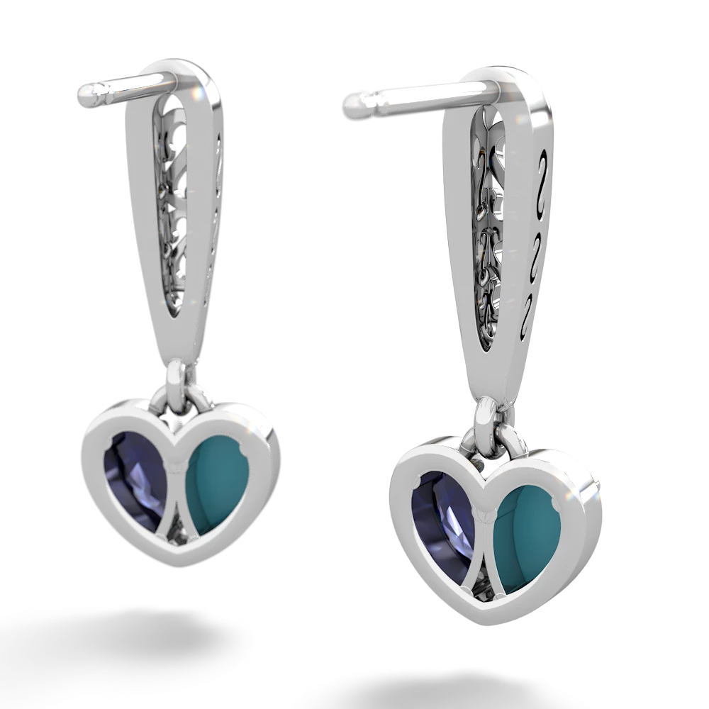 Turquoise Filligree Heart 14K White Gold earrings E5070