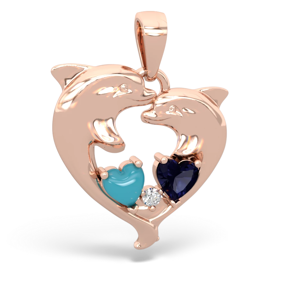 Turquoise Dolphin Heart 14K Rose Gold pendant P5820