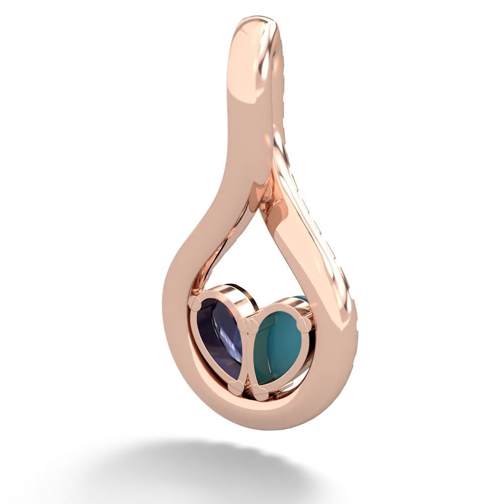 Turquoise Pave Twist 'One Heart' 14K Rose Gold pendant P5360