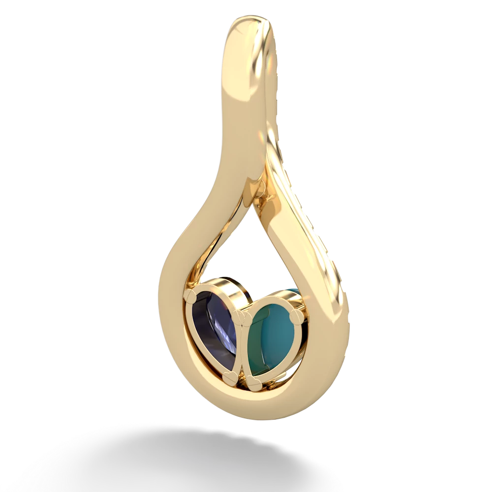 Turquoise Pave Twist 'One Heart' 14K Yellow Gold pendant P5360