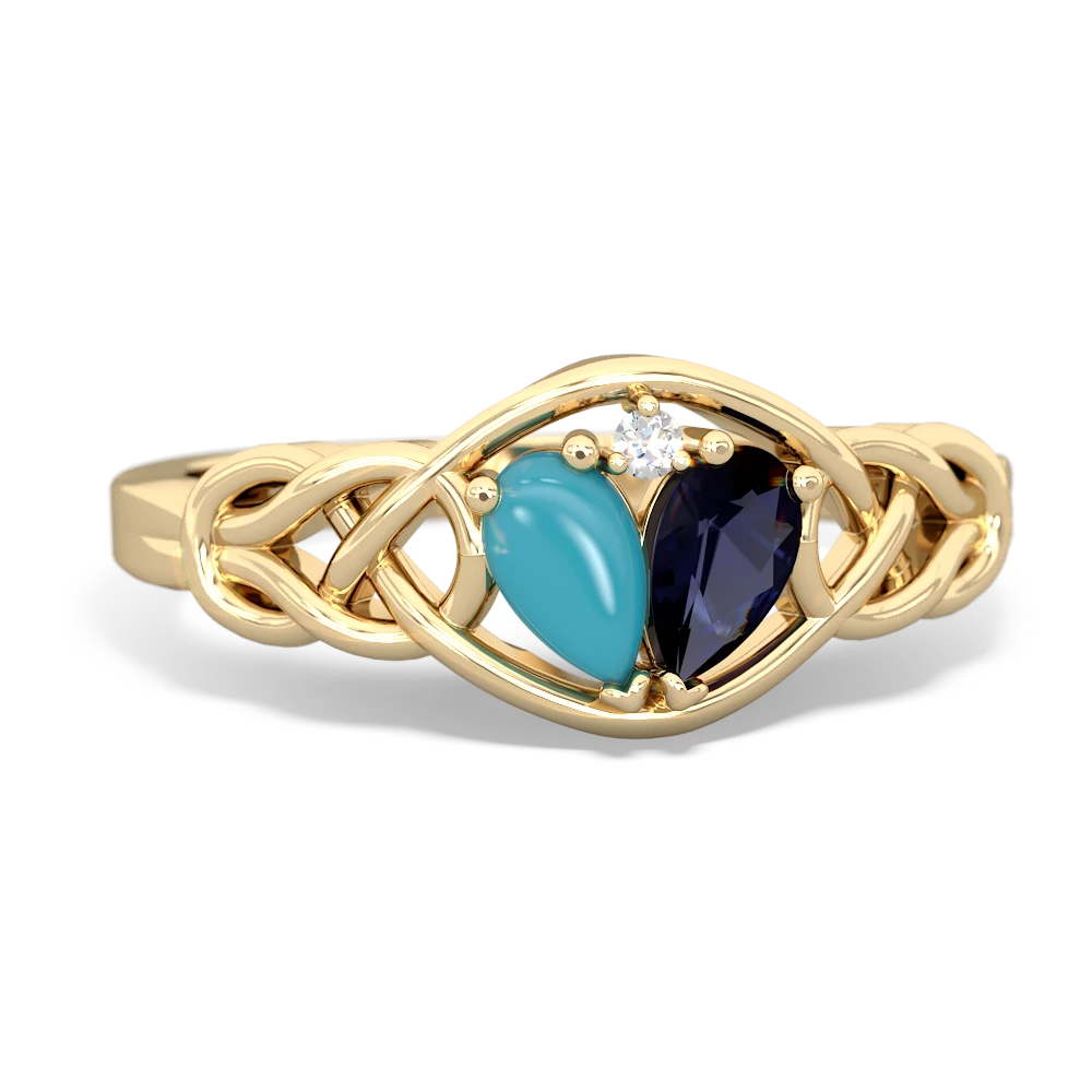 Turquoise Celtic Love Knot 14K Yellow Gold ring R5420