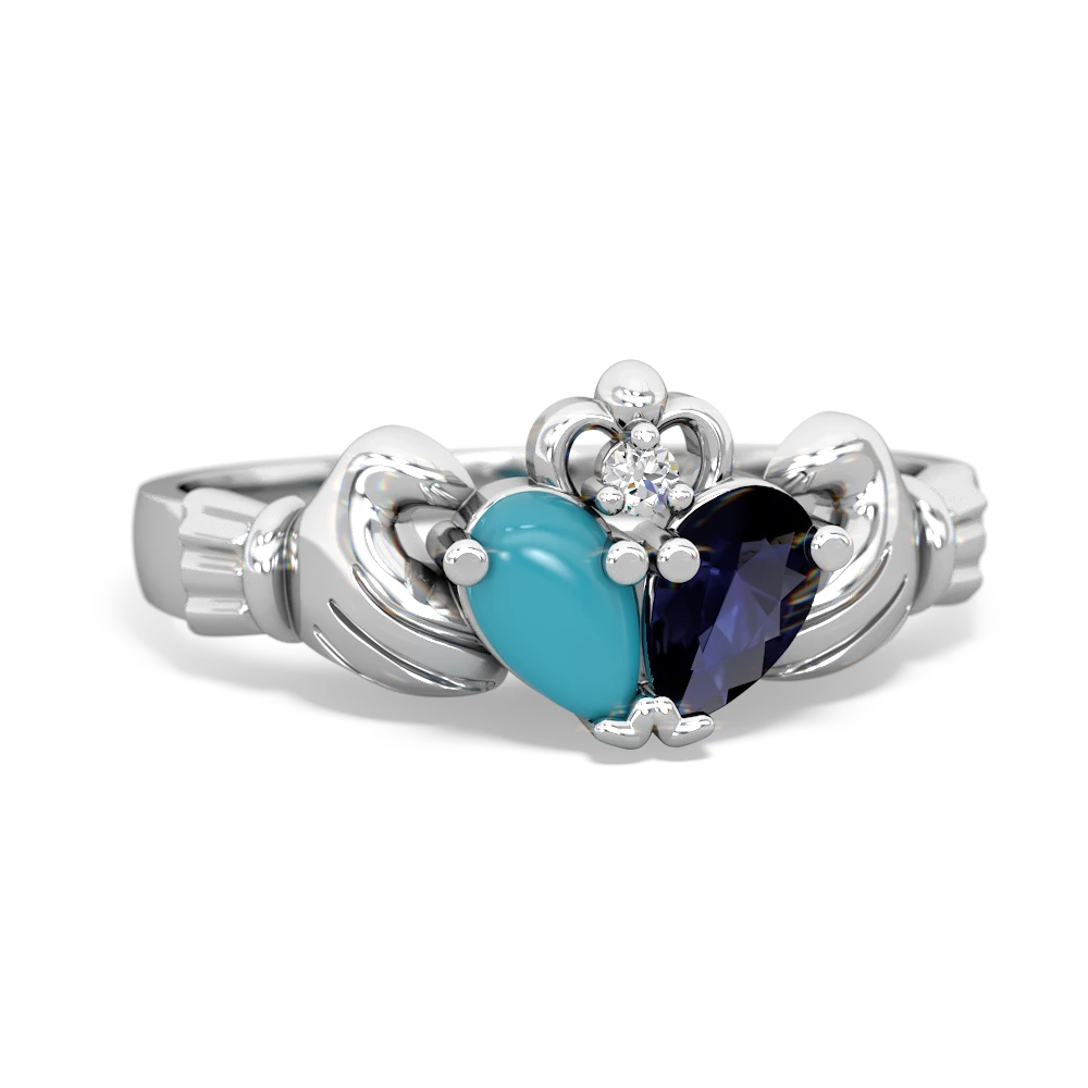 Turquoise 'Our Heart' Claddagh 14K White Gold ring R2388