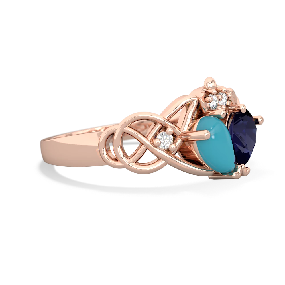 Turquoise 'One Heart' Celtic Knot Claddagh 14K Rose Gold ring R5322