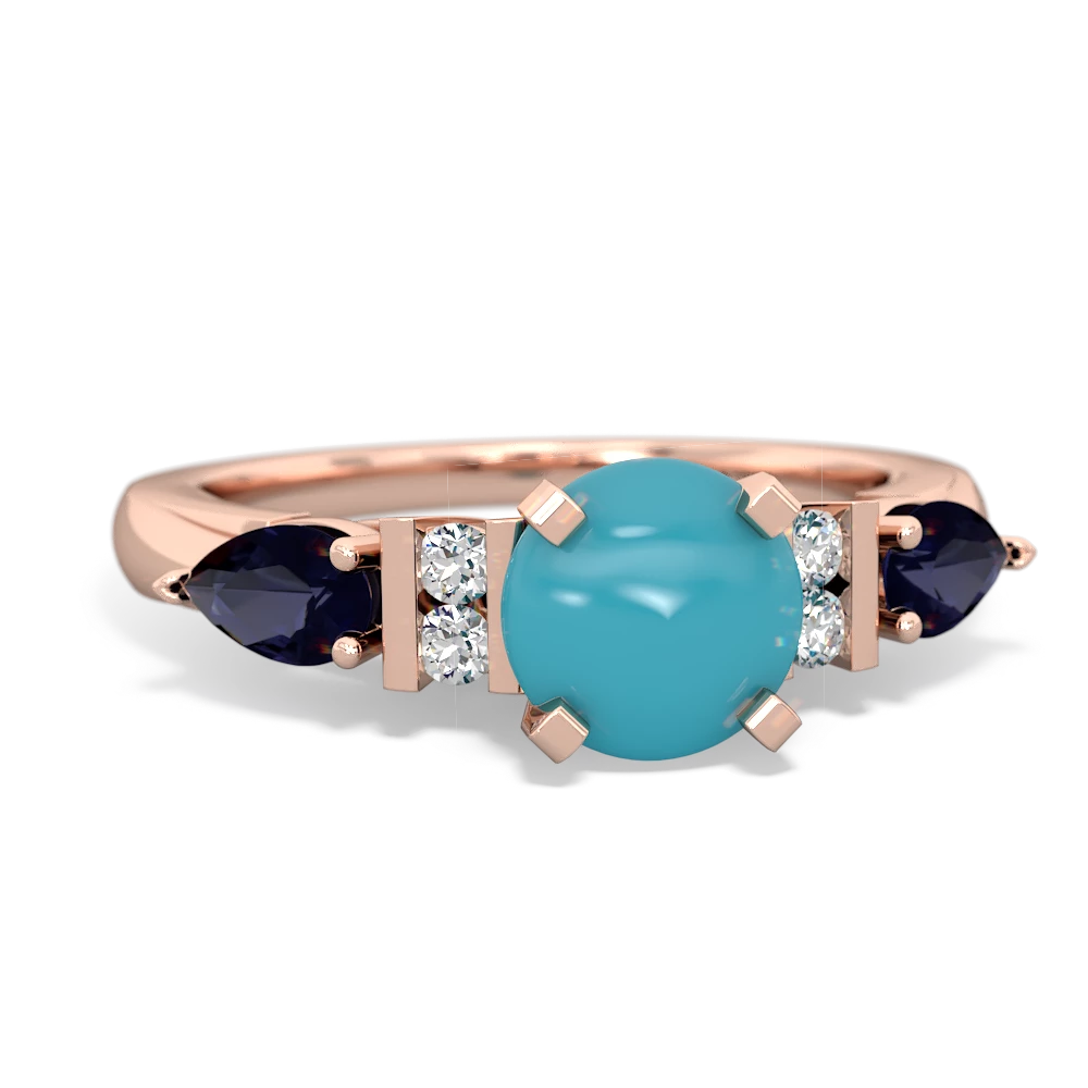 Turquoise 6Mm Round Eternal Embrace Engagement 14K Rose Gold ring R2005