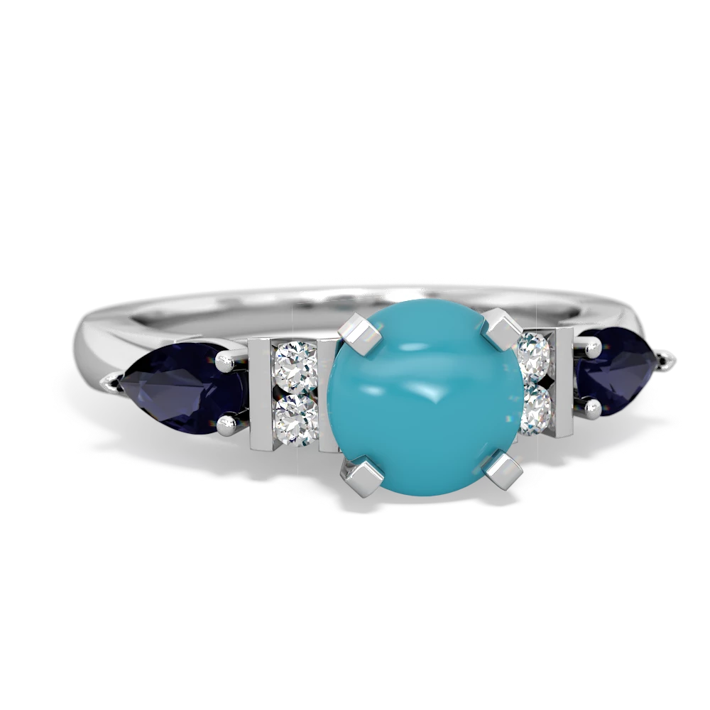 Turquoise 6Mm Round Eternal Embrace Engagement 14K White Gold ring R2005