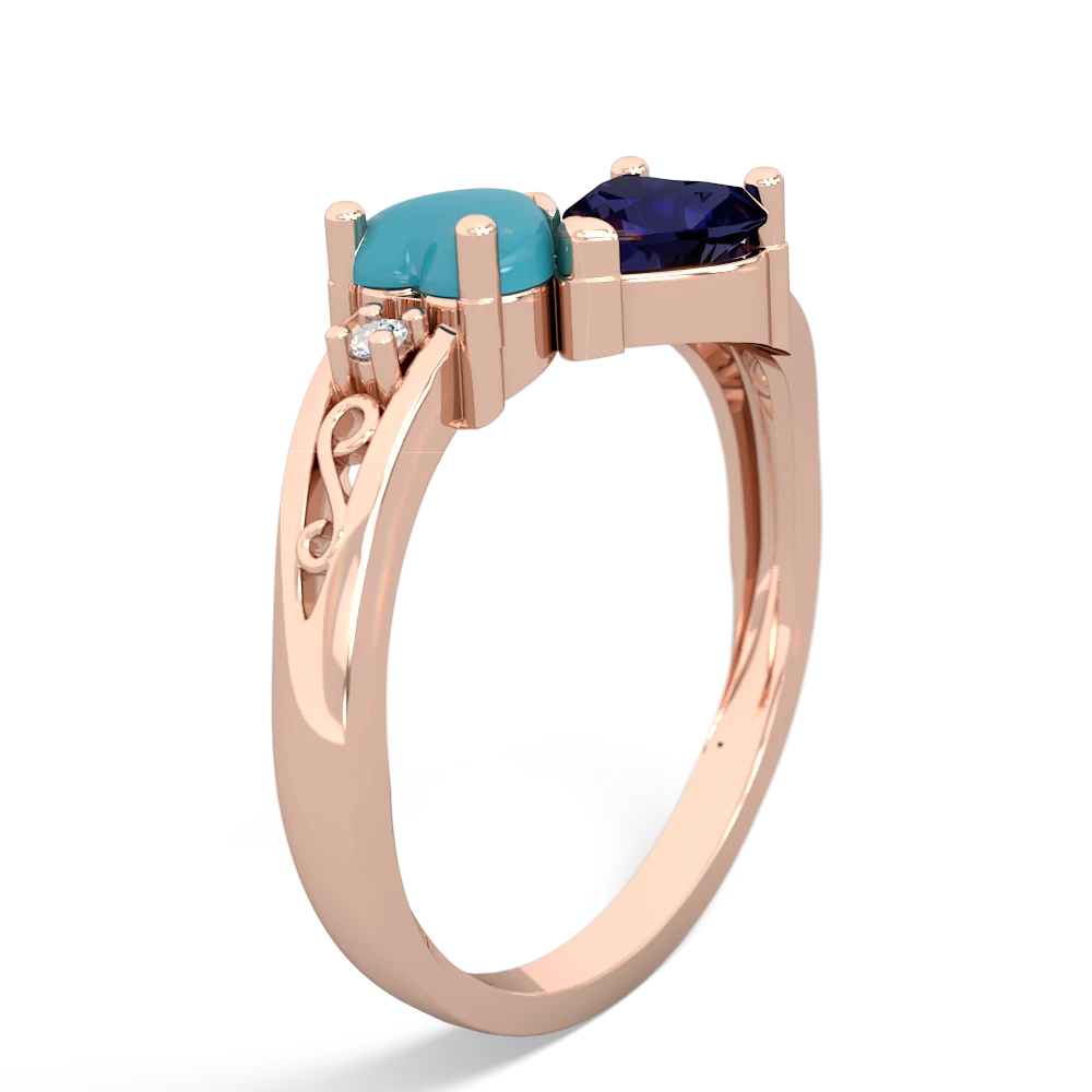 Turquoise Snuggling Hearts 14K Rose Gold ring R2178