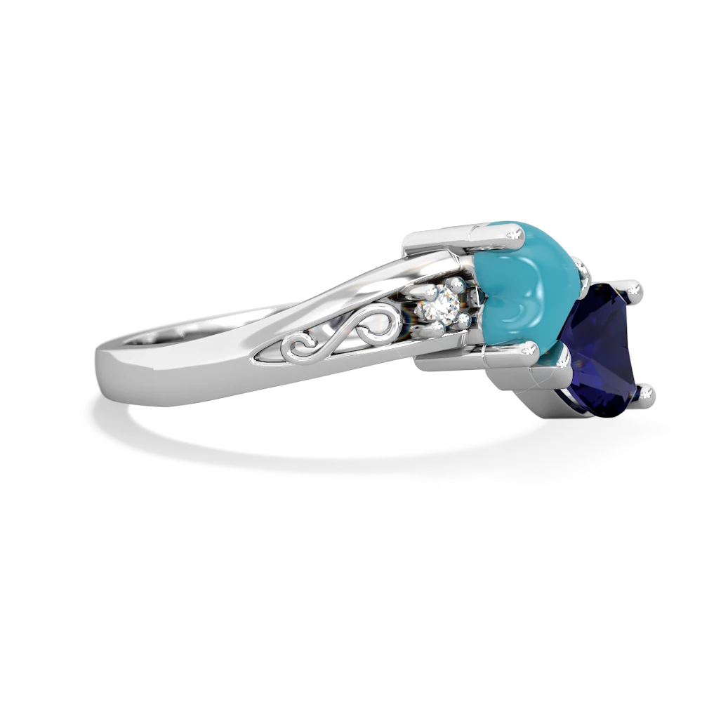 Turquoise Snuggling Hearts 14K White Gold ring R2178