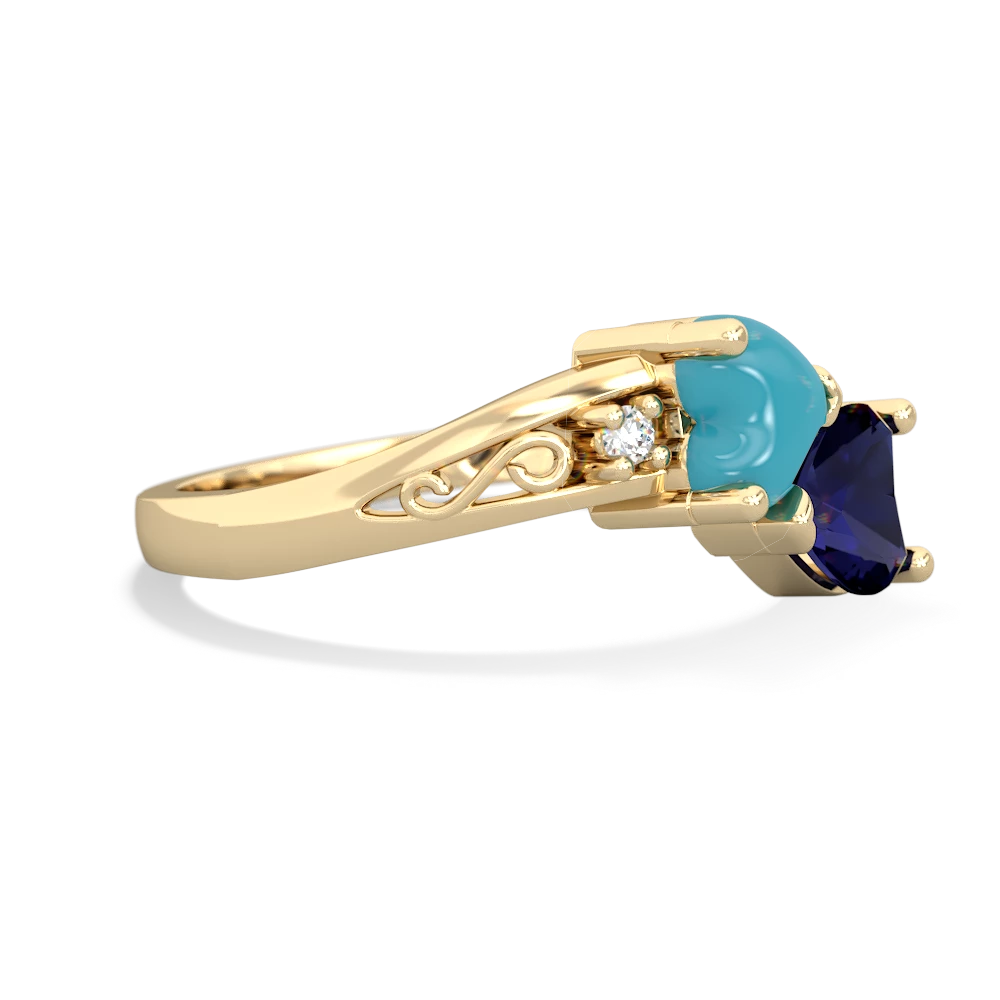 Turquoise Snuggling Hearts 14K Yellow Gold ring R2178