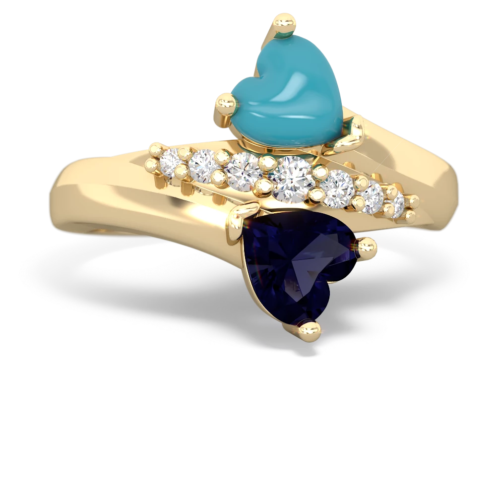 Turquoise Heart To Heart 14K Yellow Gold ring R2064