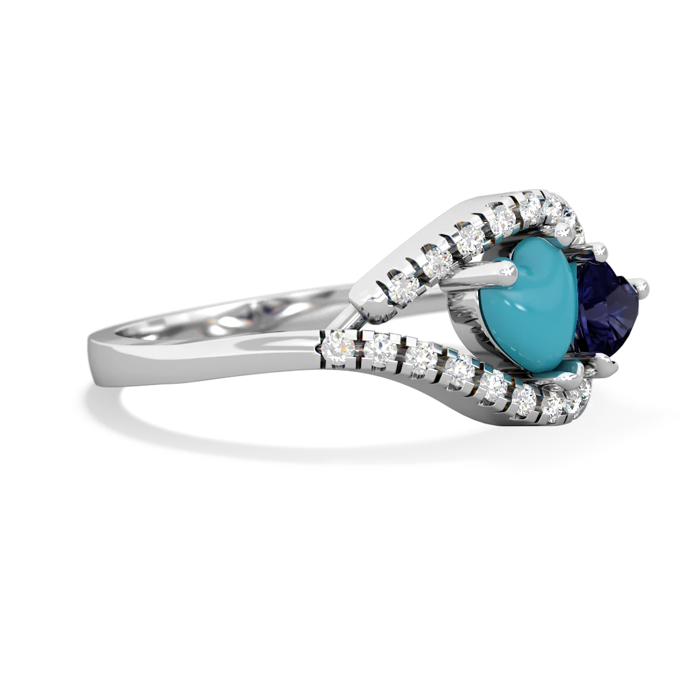 Turquoise Mother And Child 14K White Gold ring R3010