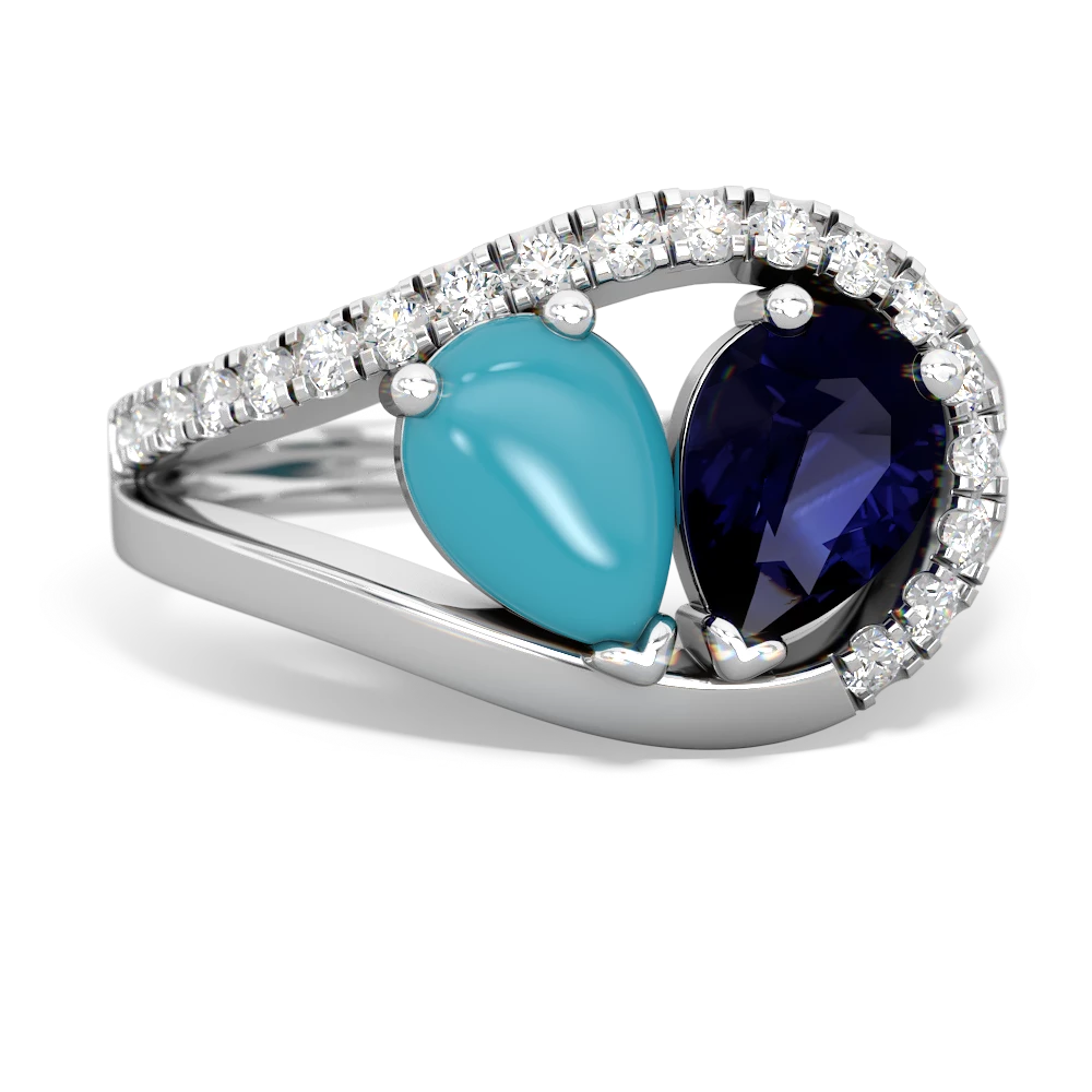 Turquoise Nestled Heart Keepsake 14K White Gold ring R5650