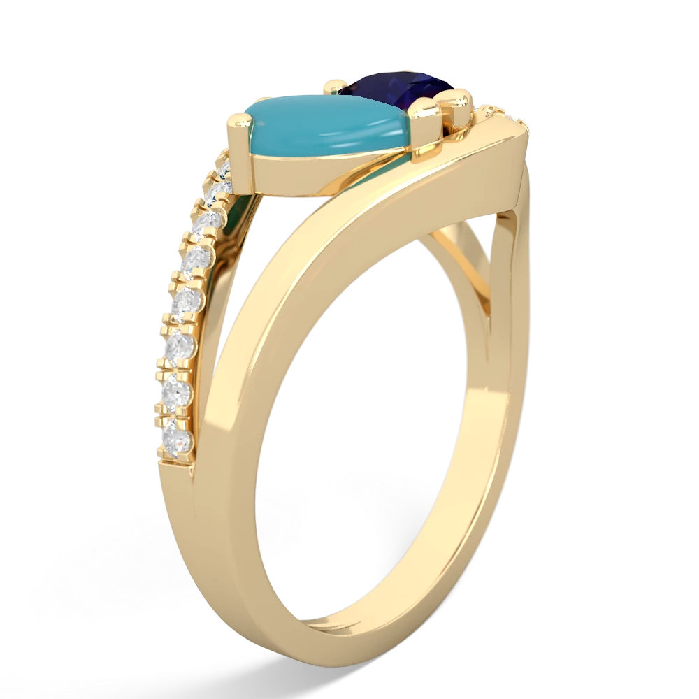 Turquoise Nestled Heart Keepsake 14K Yellow Gold ring R5650