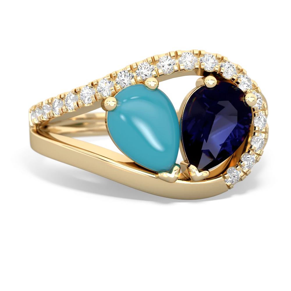 Turquoise Nestled Heart Keepsake 14K Yellow Gold ring R5650