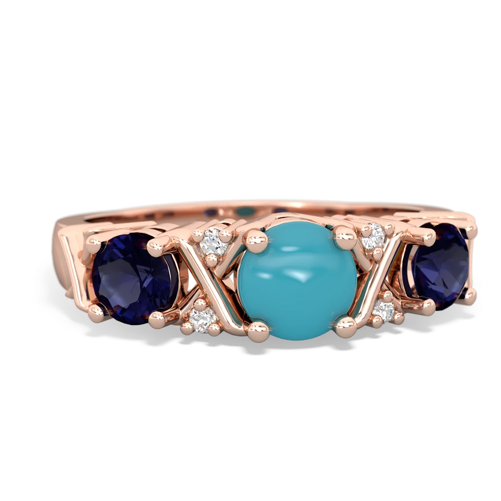 Turquoise Hugs And Kisses 14K Rose Gold ring R5016