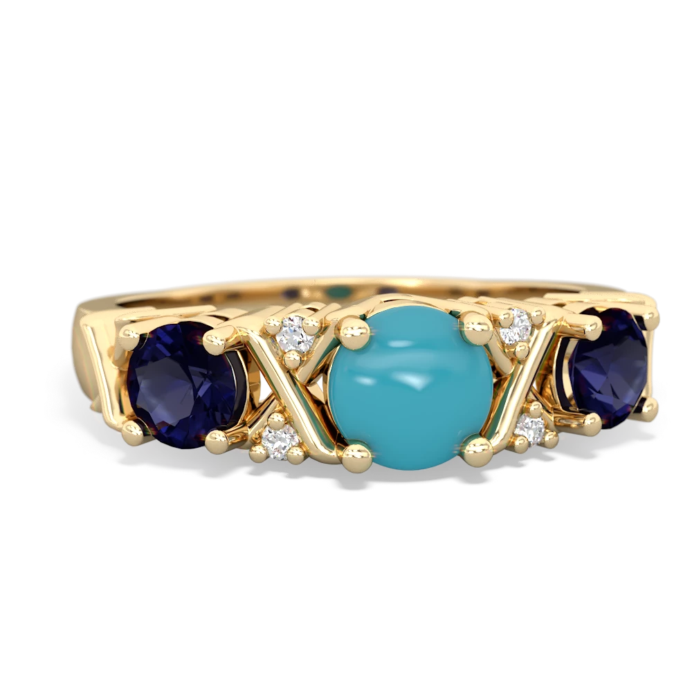 Turquoise Hugs And Kisses 14K Yellow Gold ring R5016