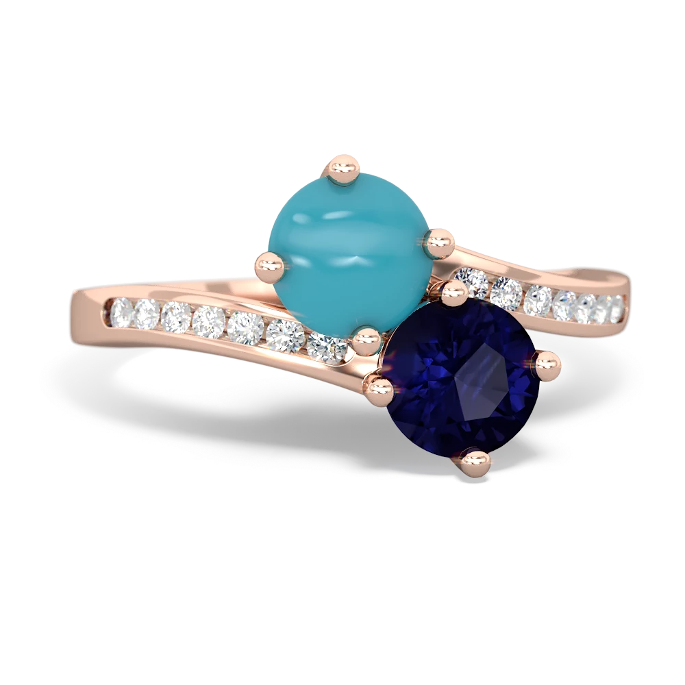 Turquoise Channel Set Two Stone 14K Rose Gold ring R5303