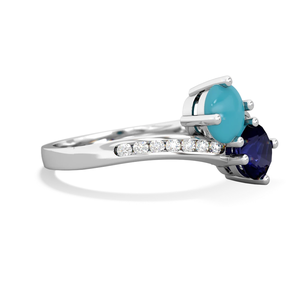 Turquoise Channel Set Two Stone 14K White Gold ring R5303