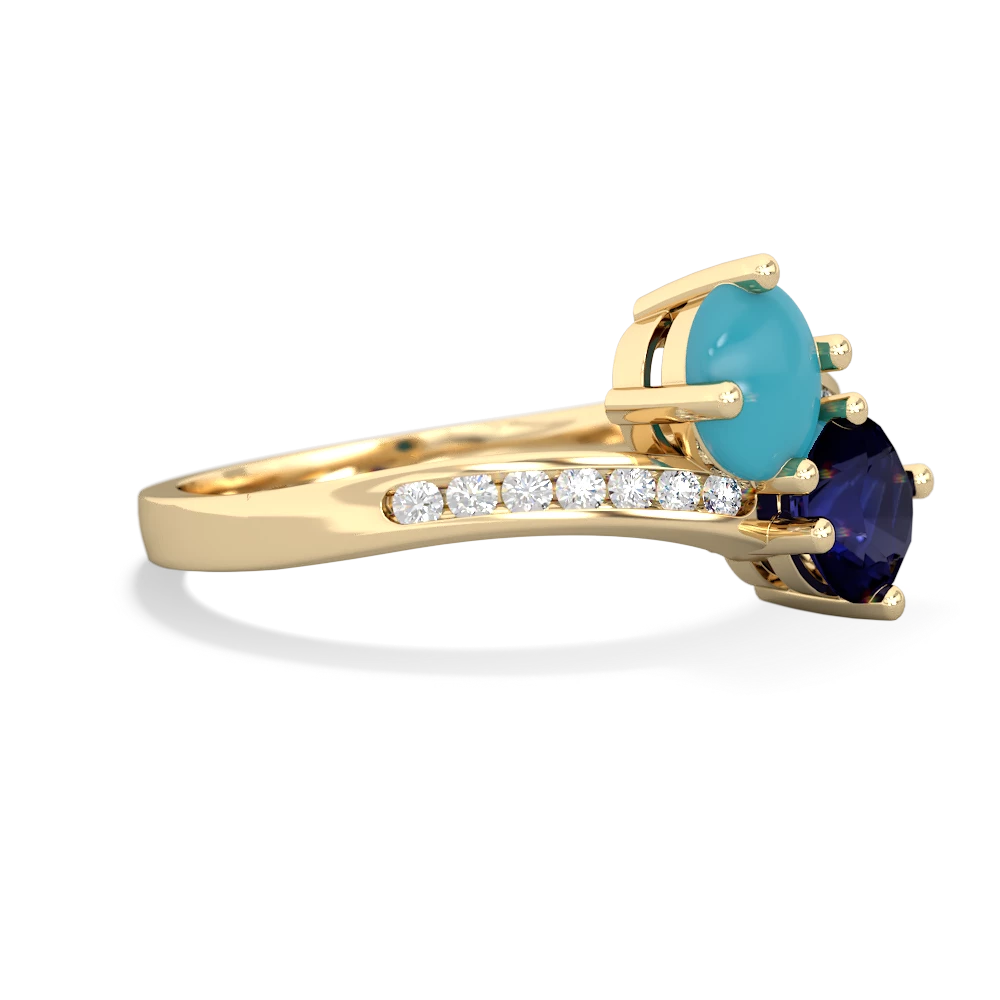 Turquoise Channel Set Two Stone 14K Yellow Gold ring R5303