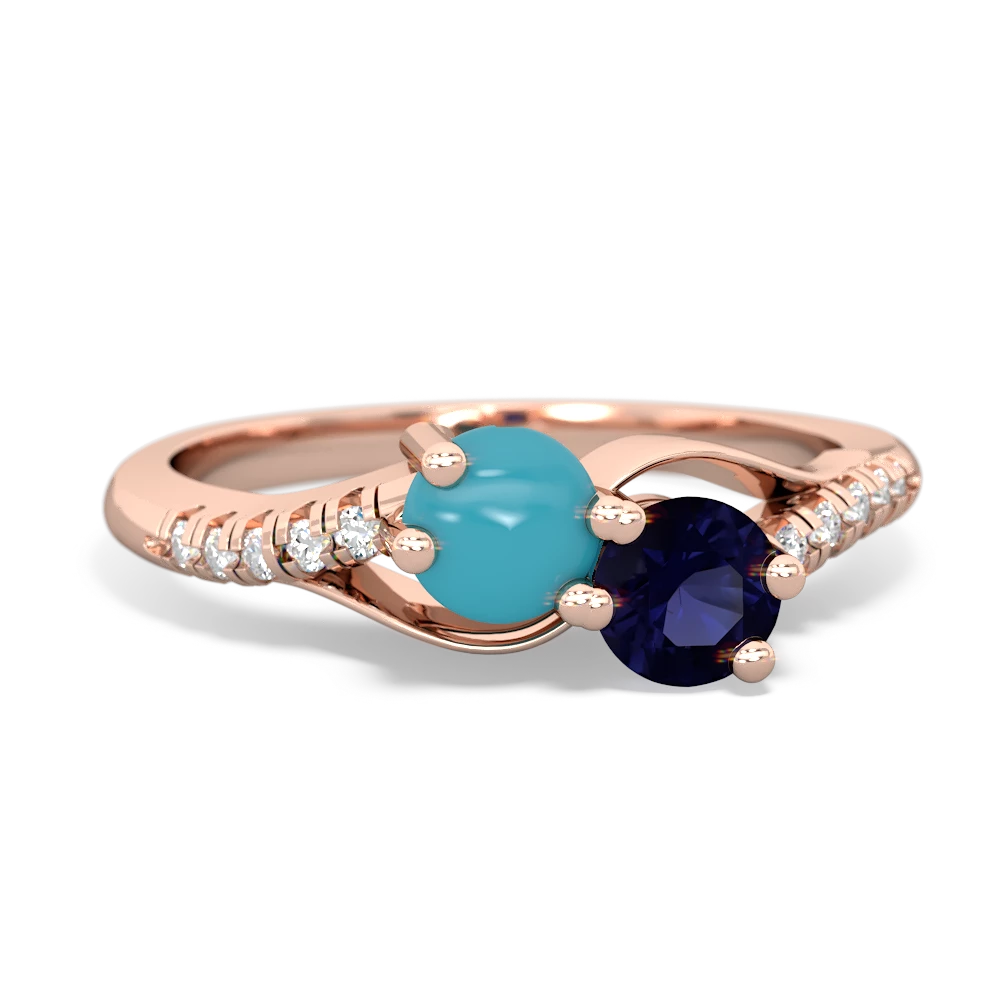 Turquoise Infinity Pave Two Stone 14K Rose Gold ring R5285