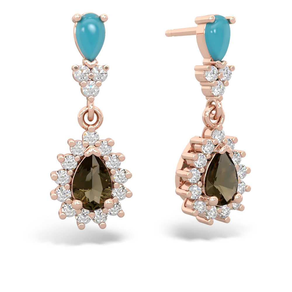 Turquoise Halo Pear Dangle 14K Rose Gold earrings E1882