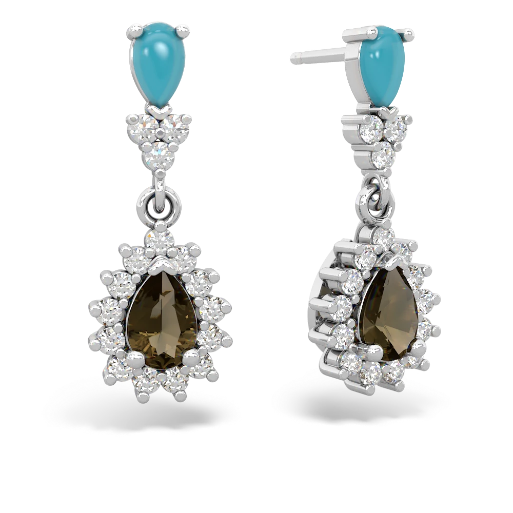 Turquoise Halo Pear Dangle 14K White Gold earrings E1882