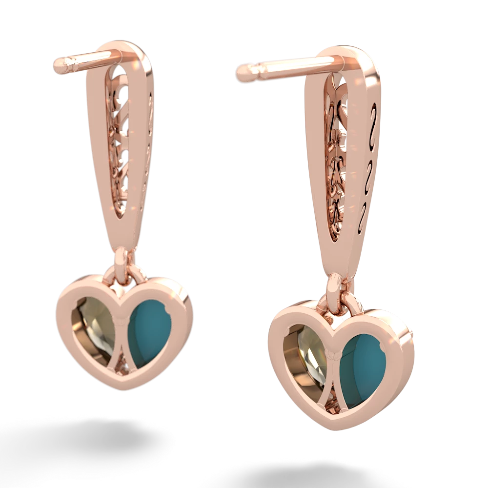 Turquoise Filligree Heart 14K Rose Gold earrings E5070