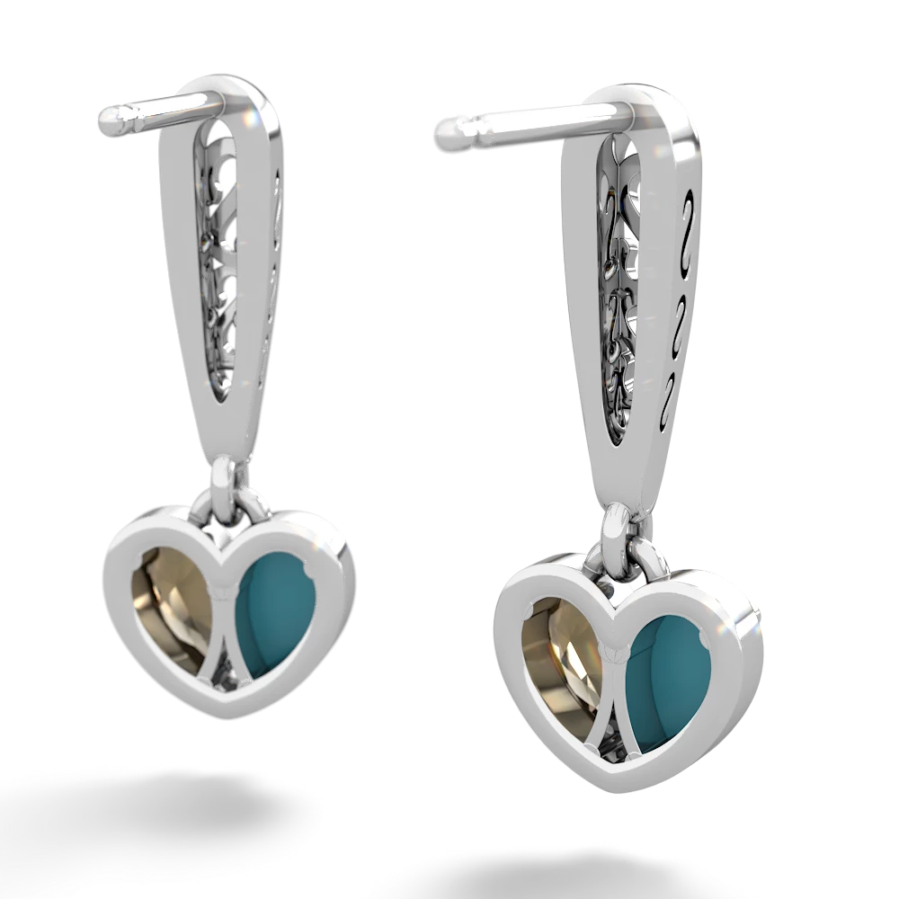 Turquoise Filligree Heart 14K White Gold earrings E5070