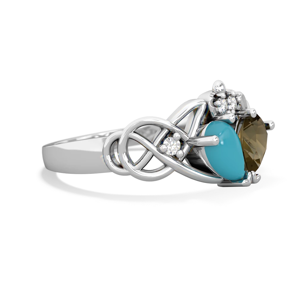 Turquoise 'One Heart' Celtic Knot Claddagh 14K White Gold ring R5322