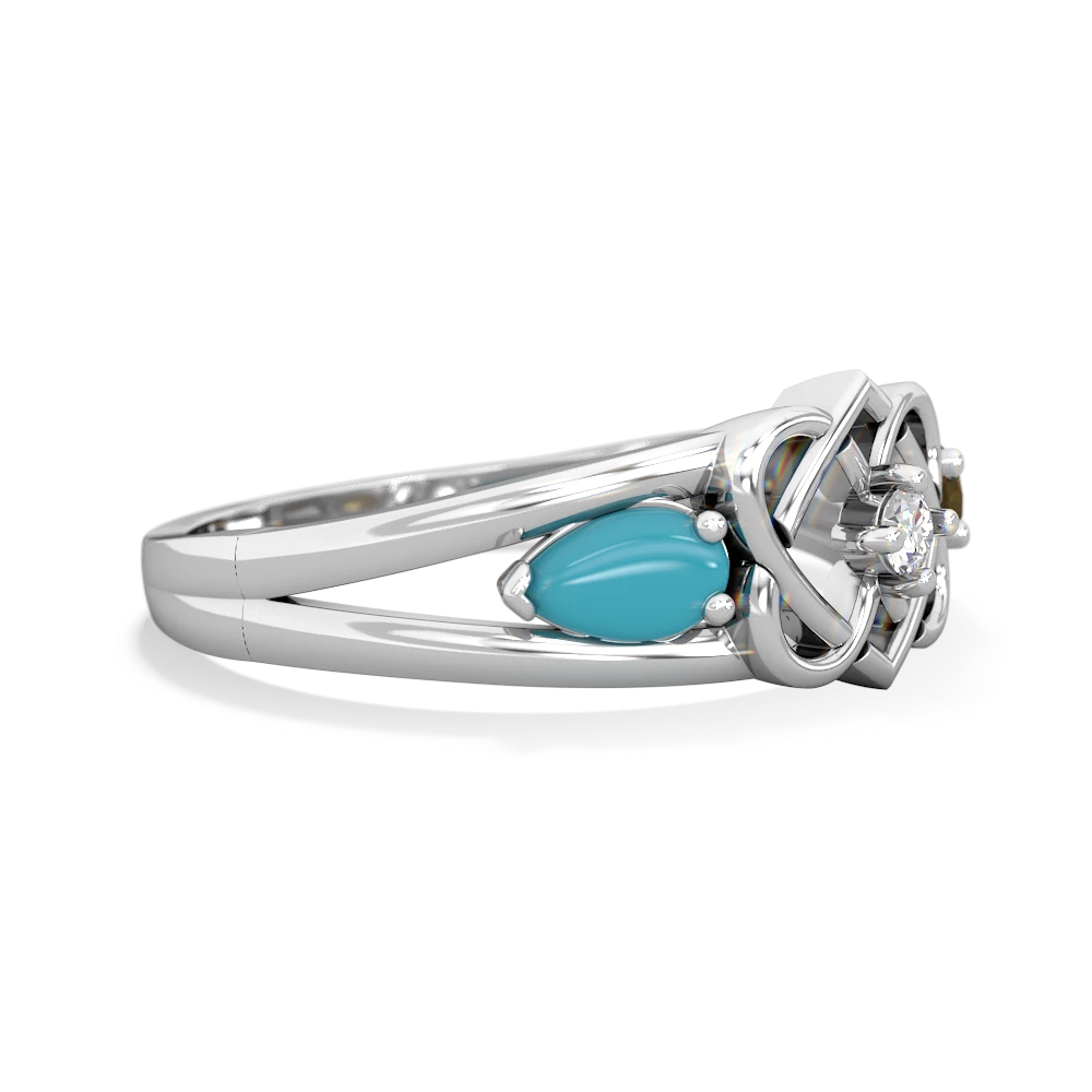 Turquoise Hearts Intertwined 14K White Gold ring R5880