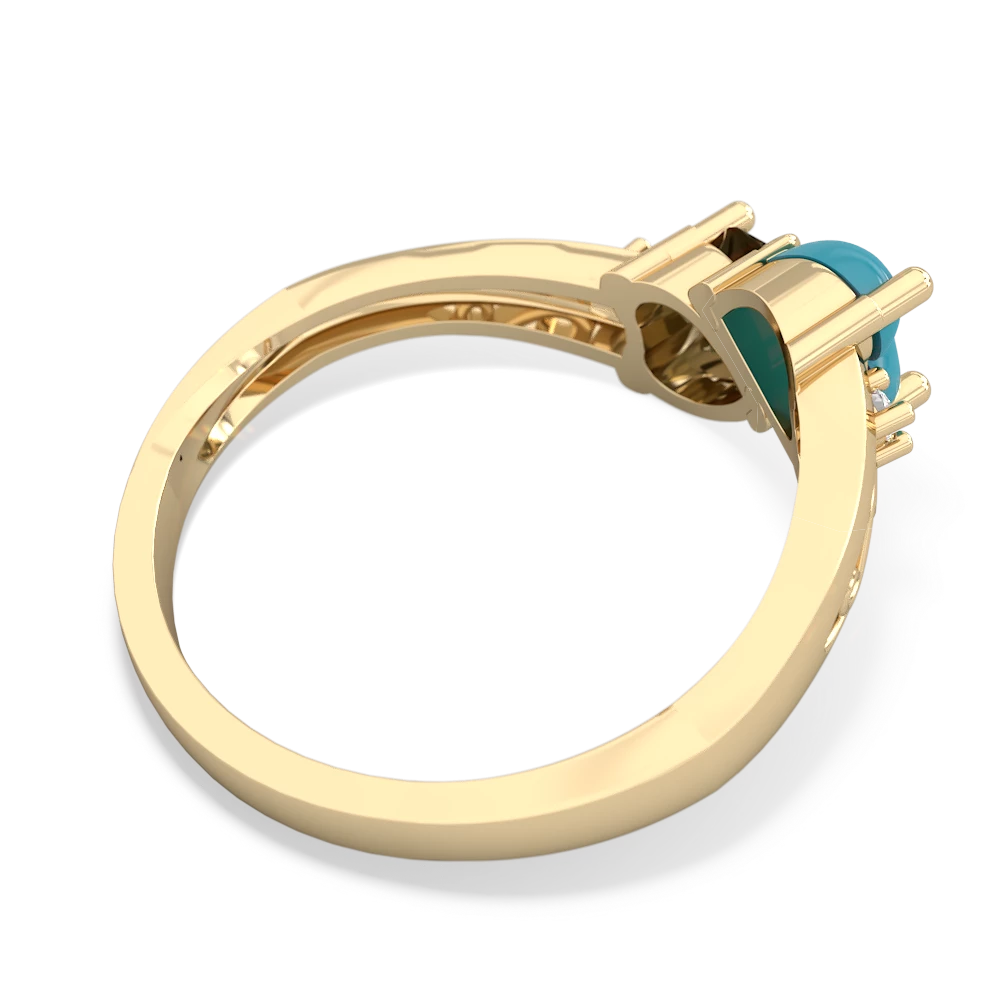 Turquoise Snuggling Hearts 14K Yellow Gold ring R2178