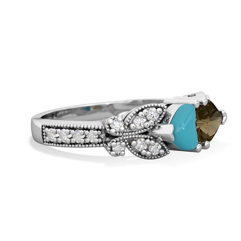 Turquoise Diamond Butterflies 14K White Gold ring R5601