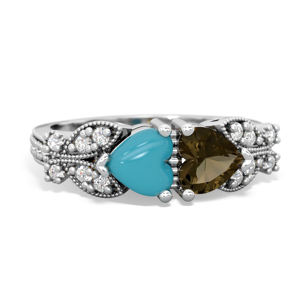 Turquoise Diamond Butterflies 14K White Gold ring R5601