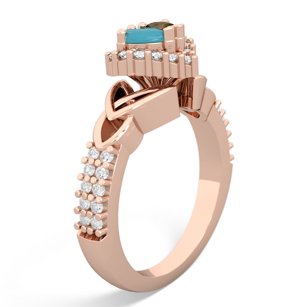 Turquoise Celtic Knot Two Hearts As One 14K Rose Gold ring R2644HRT